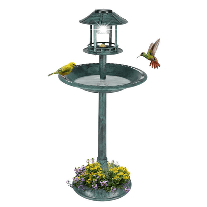 Decorative Plastic Bird Bath with Solar Light and Stable Base, Ideal for Outdoor Garden Landscaping & Backyard Wildlife