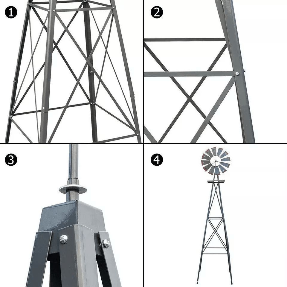 8FT Windmill For Yard Garden Durable Metal Ornamental Wind Mill Weather Resistant Outdoor Decoratio