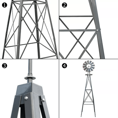 8FT Windmill For Yard Garden Durable Metal Ornamental Wind Mill Weather Resistant Outdoor Decoratio