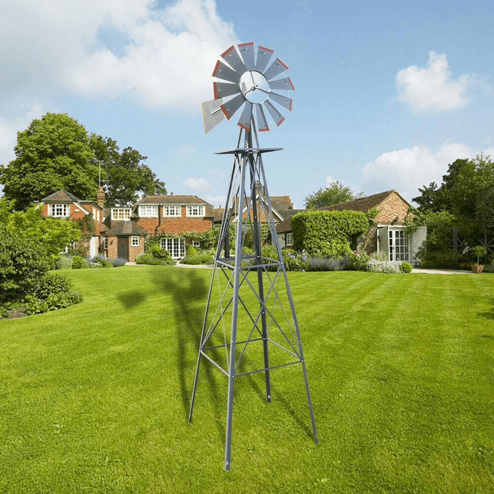 8FT Windmill for Yard, Garden Durable Metal Ornamental Wind Mill Weather Resistant Outdoor Decoration for Lawn, Farm.
