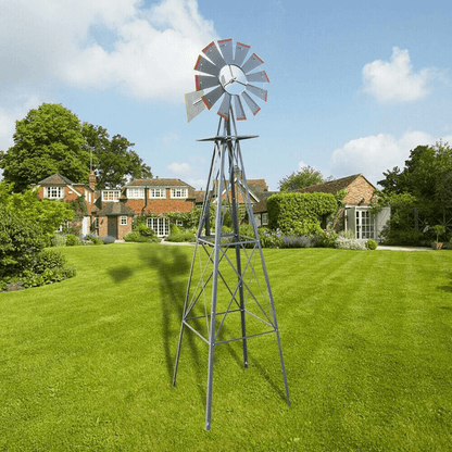 8FT Windmill for Yard, Garden Durable Metal Ornamental Wind Mill Weather Resistant Outdoor Decoration for Lawn, Farm.