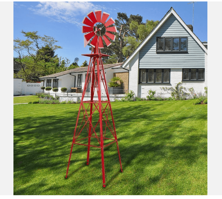 8FT Windmill For Yard Garden Durable Metal Ornamental Wind Mill Weather Resistant Outdoor Decoratio