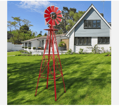 8FT Windmill For Yard Garden Durable Metal Ornamental Wind Mill Weather Resistant Outdoor Decoratio