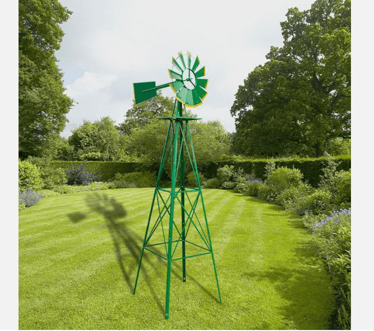 8FT Windmill For Yard Garden Durable Metal Ornamental Wind Mill Weather Resistant Outdoor Decoratio