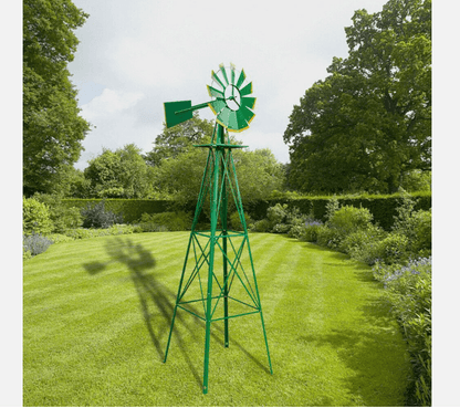 8FT Windmill For Yard Garden Durable Metal Ornamental Wind Mill Weather Resistant Outdoor Decoratio