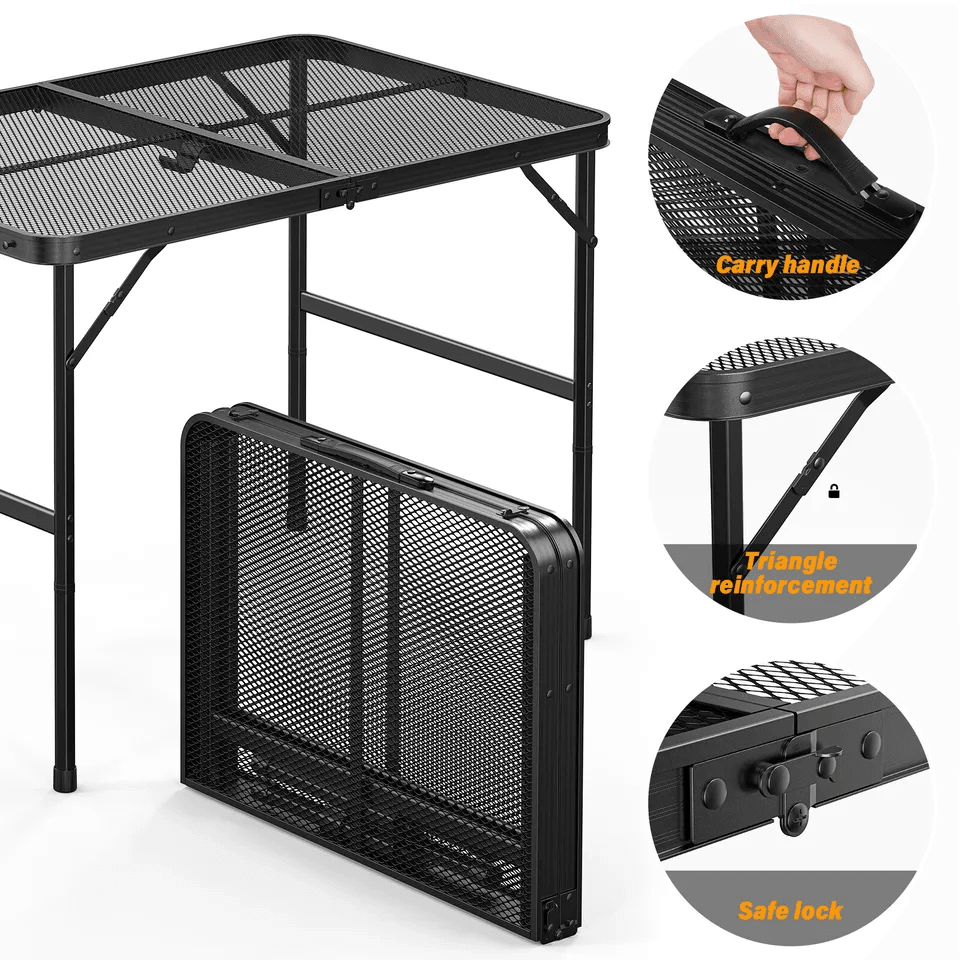 Camping Table Folding Grill Table With Mesh Desktop Portable Aluminum Picnic Table For BBQ Outdoor  5