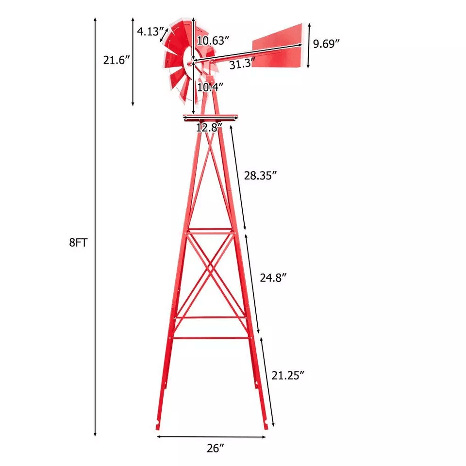 Red Metal Windmill Patio Yard Garden Decoration WeatherResistant Outdoor Ornament 5