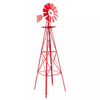 Red Metal Windmill Patio Yard Garden Decoration WeatherResistant Outdoor Ornament 4