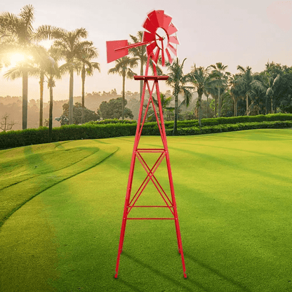 Red Metal Windmill, Patio Yard Garden Decoration, Weather-Resistant Outdoor Ornament