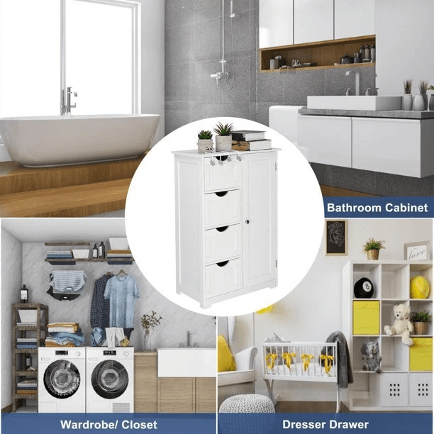 Freestanding Bathroom Floor Storage Organizer Cabinet With Cupboard Waterprof Wooden Unit For Bathr 2