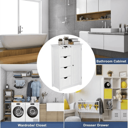 Freestanding Bathroom Floor Storage Organizer Cabinet With Cupboard Waterprof Wooden Unit For Bathr 2