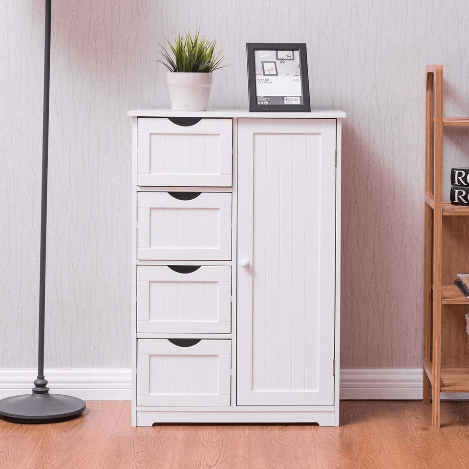 Freestanding Bathroom Floor Storage Organizer Cabinet With Cupboard Waterprof Wooden Unit For Bathr 4
