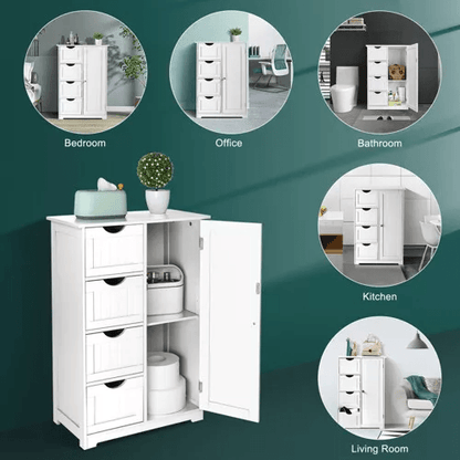 Freestanding Bathroom Floor Storage Organizer Cabinet With Cupboard Waterprof Wooden Unit For Bathr 6