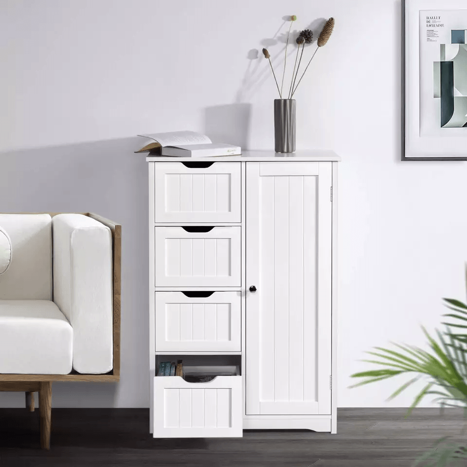 Freestanding Bathroom Floor Storage Organizer Cabinet With Cupboard Waterprof Wooden Unit For Bathr 8
