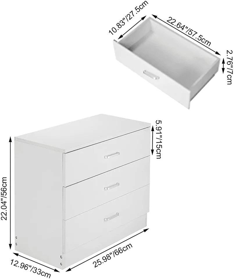 Bedroom Storage Dresser 3 Drawers With Cabinet White Wood Furniture For Kids Room Organizer 4