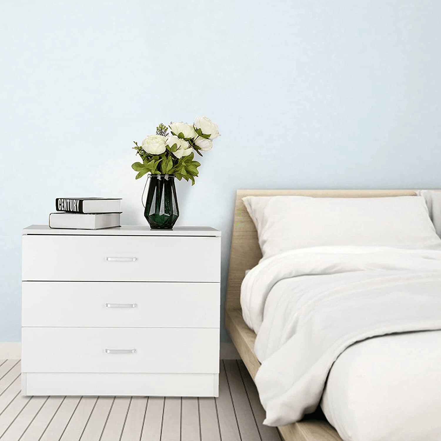 Bedroom Storage Dresser 3 Drawers With Cabinet White Wood Furniture For Kids Room Organizer 2