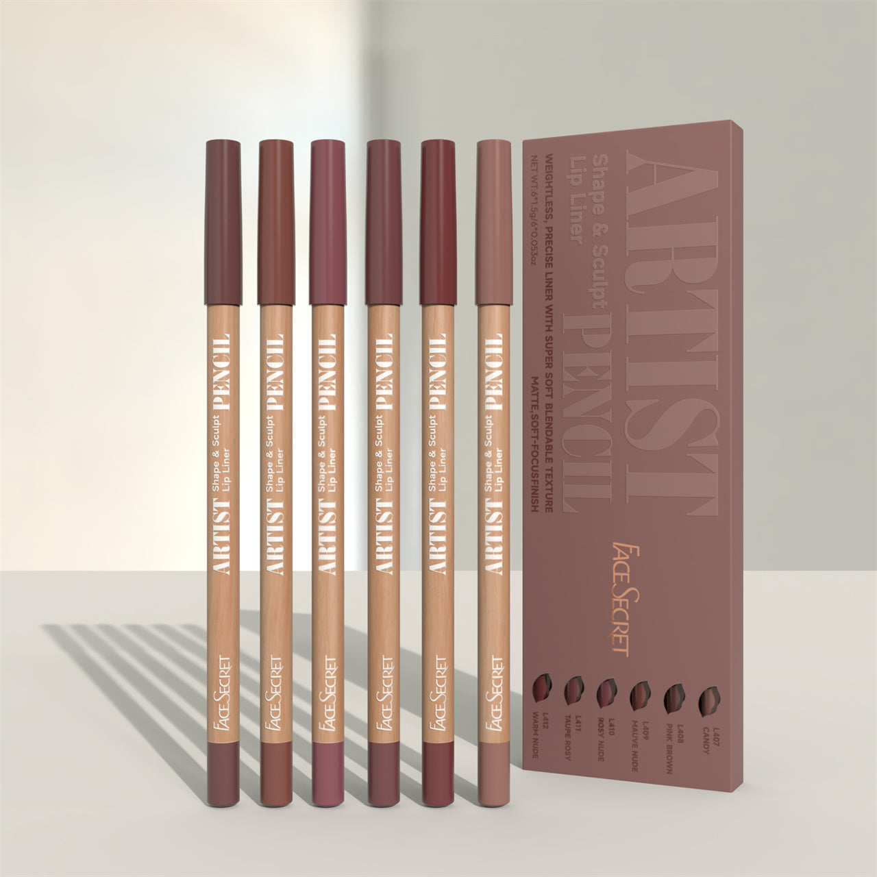 Face Secret Artist Shape Pencil Set Sculpted Lip Liner & Precise Weightless Liner for Super Soft Smooth Texture