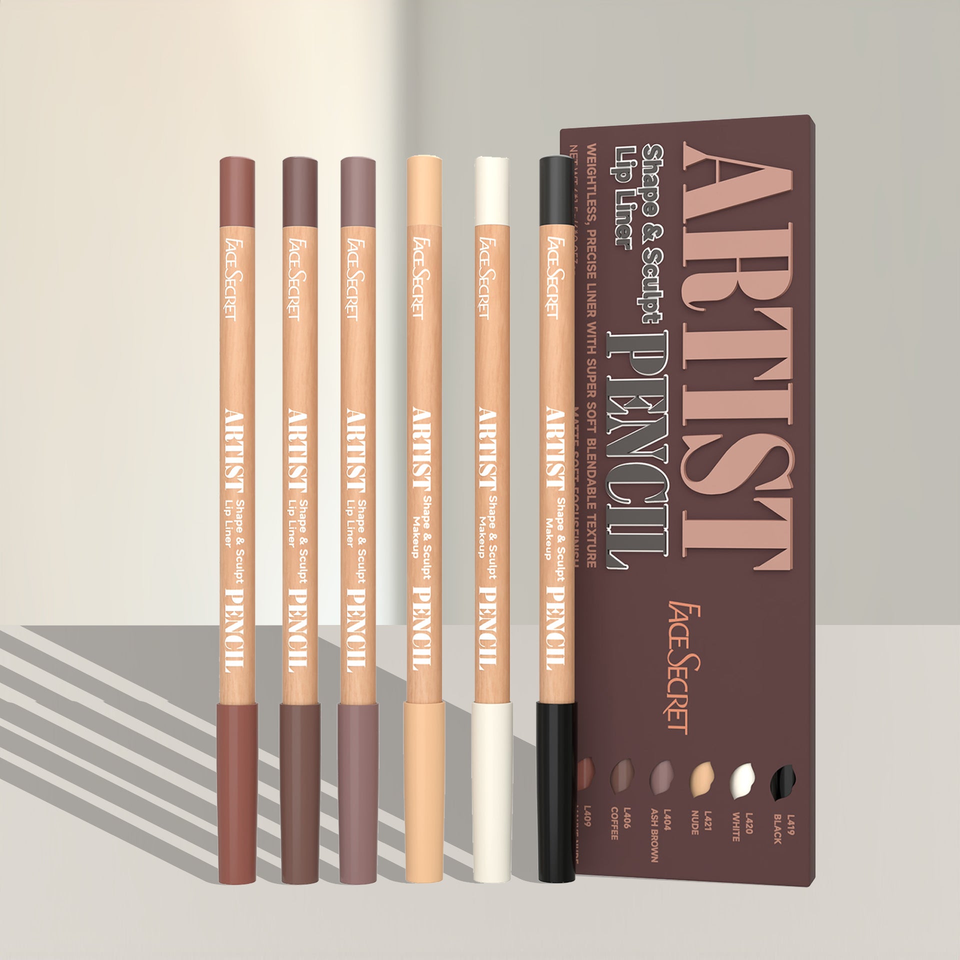 Face Secret Artist Shape Pencil Set Sculpted Lip Liner & Precise Weightless Liner for Super Soft Smooth Texture
