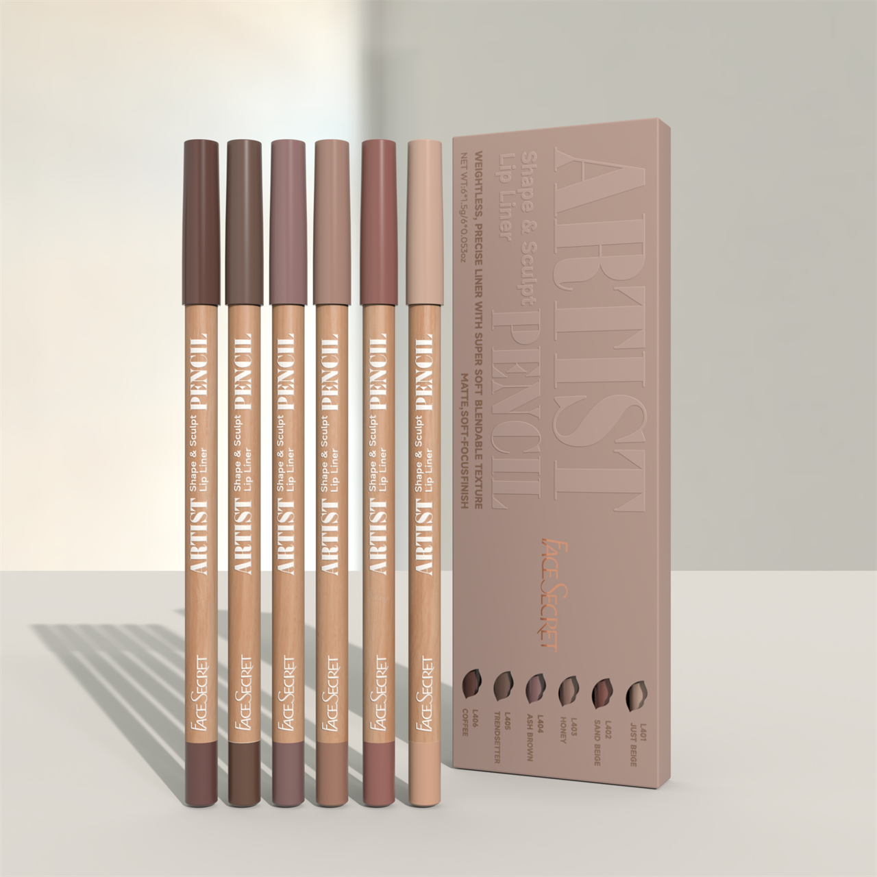 Face Secret Artist Shape Pencil Set Sculpted Lip Liner & Precise Weightless Liner for Super Soft Smooth Texture