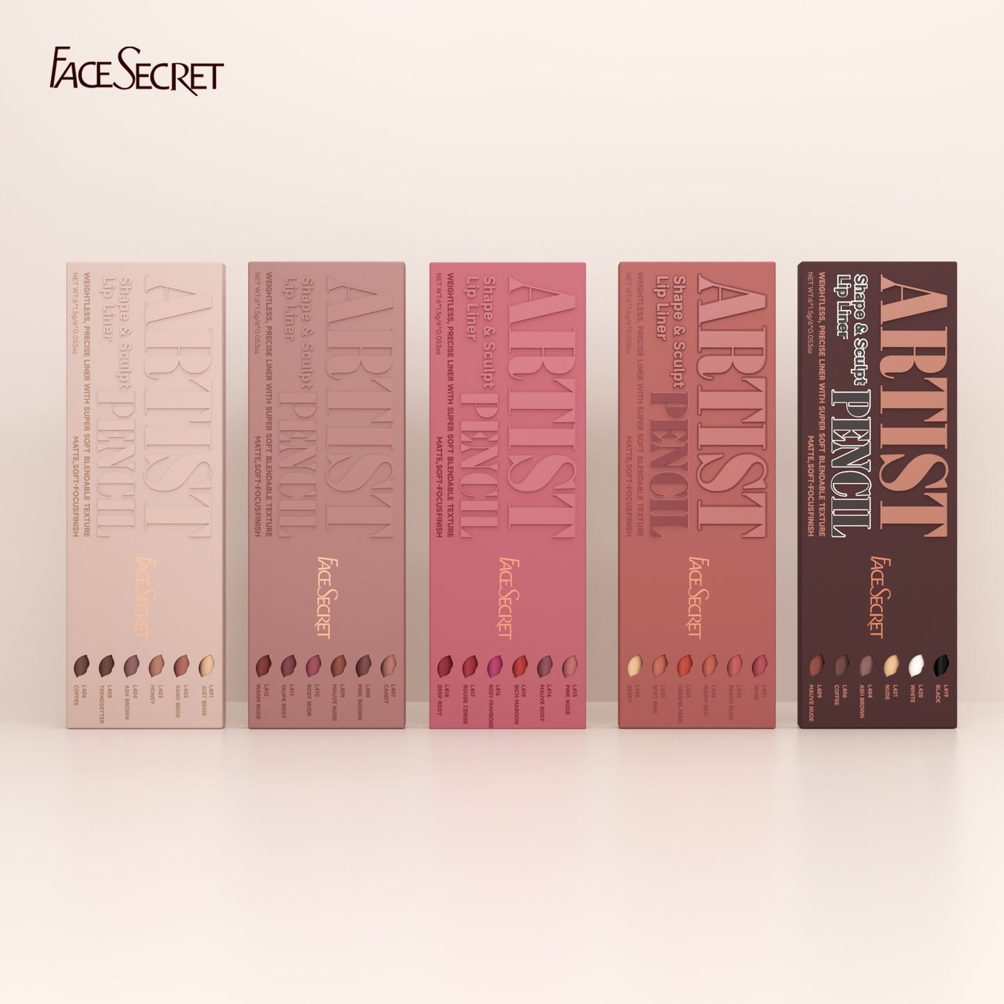Face Secret Artist Shape Pencil Set Sculpted Lip Liner & Precise Weightless Liner for Super Soft Smooth Texture