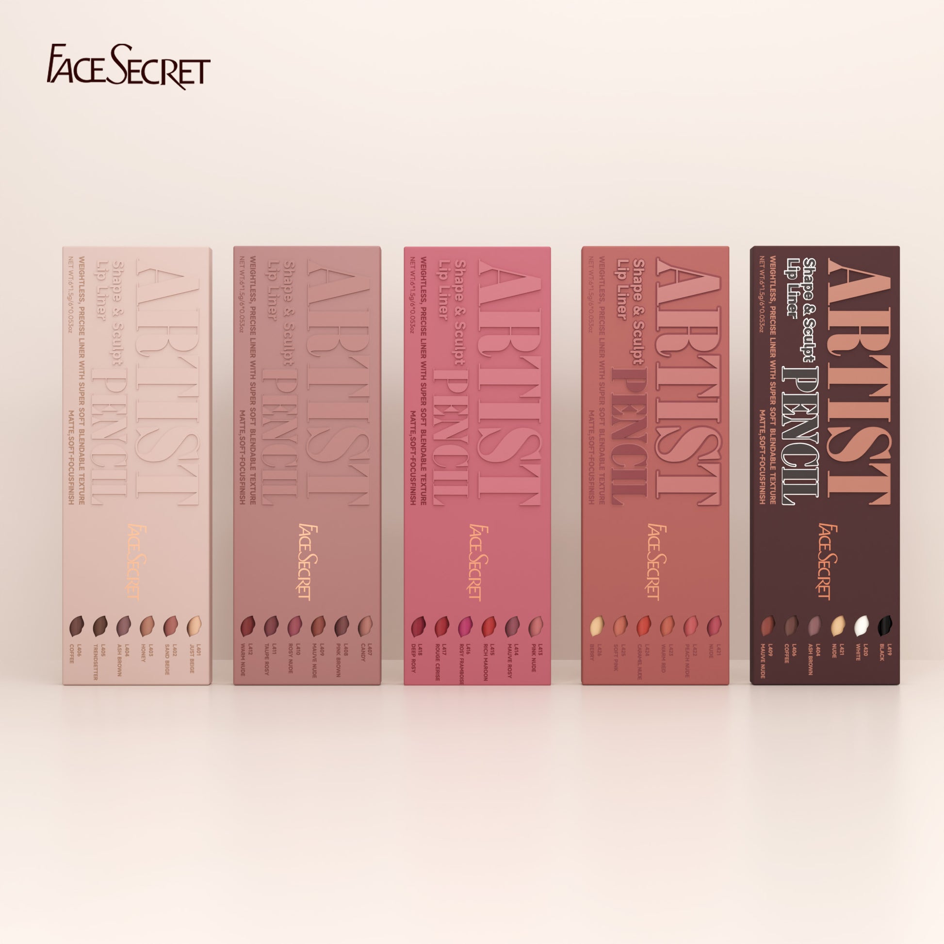 Face Secret Artist Shape Pencil Set Sculpted Lip Liner & Precise Weightless Liner for Super Soft Smooth Texture