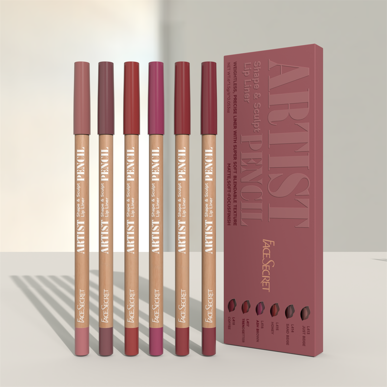 Face Secret Artist Shape Pencil Set Sculpted Lip Liner & Precise Weightless Liner for Super Soft Smooth Texture