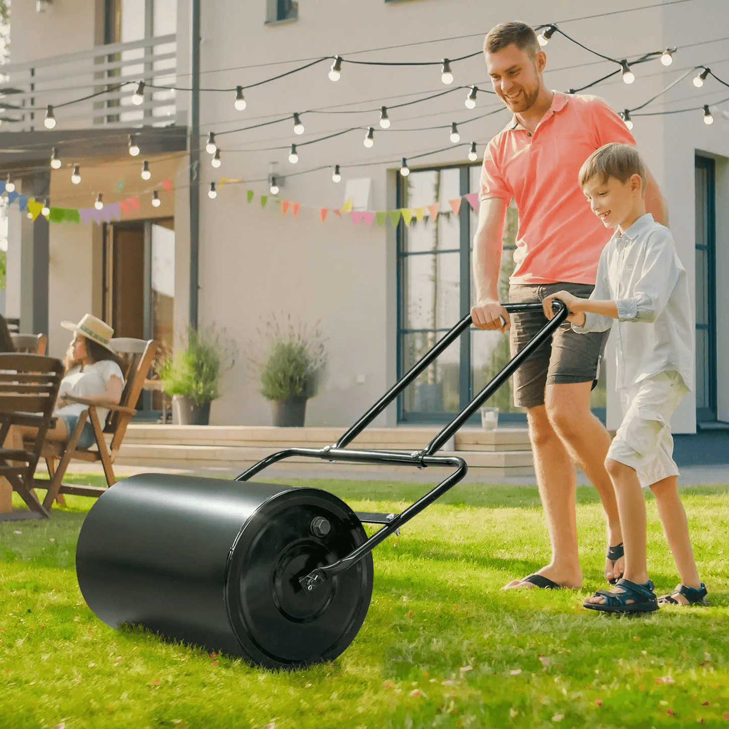 Heavy Duty Steel Lawn Roller – Push/Tow Garden Lawn Roller with Drain Plug