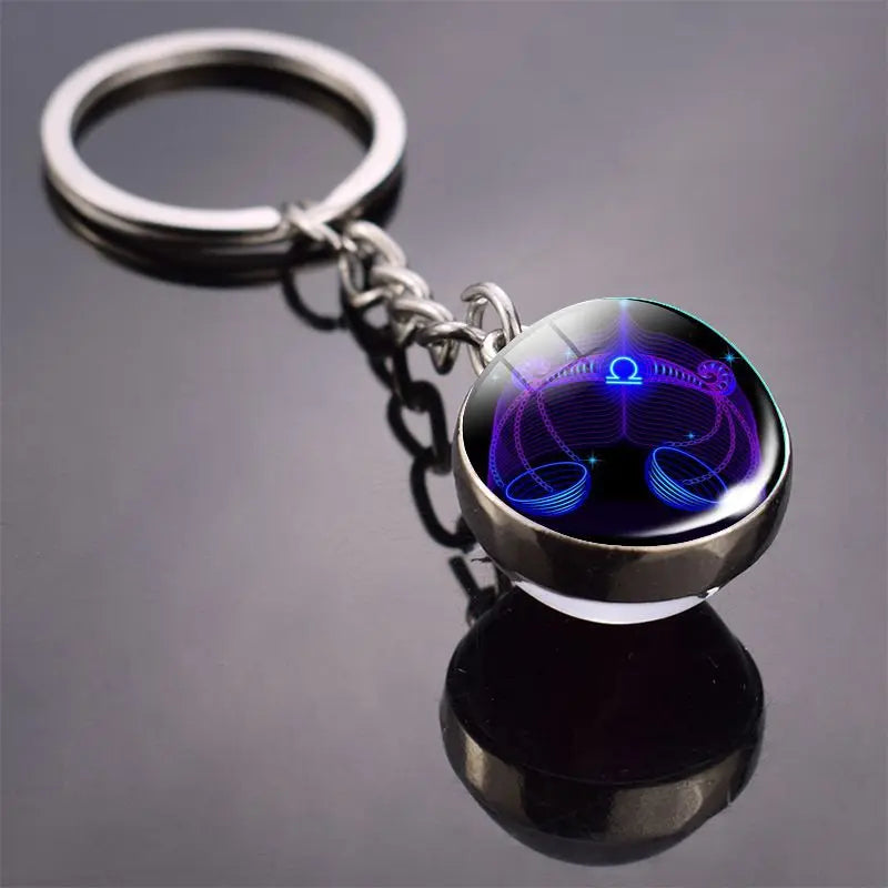Luminous Keychain – Glow in the Dark Glass Ball Keychain Zodiac Pendant Gift for Men & Women