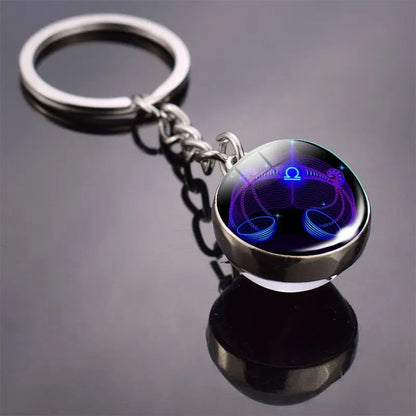 Luminous Keychain – Glow in the Dark Glass Ball Keychain Zodiac Pendant Gift for Men & Women