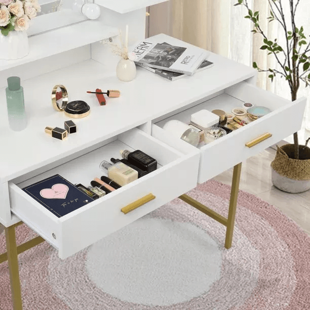 LED Vanity Set With Lighted Mirror Cushioned Stool Dressing Table Makeup Table 5