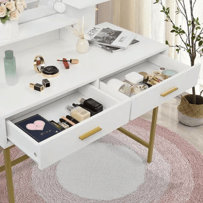 LED Vanity Set With Lighted Mirror Cushioned Stool Dressing Table Makeup Table 5