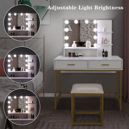 LED Vanity Set With Lighted Mirror Cushioned Stool Dressing Table Makeup Table 2