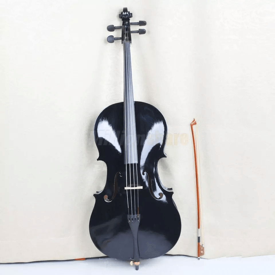 New Size Professional Basswood Black Color Cello Full Set, Includes Bag, Bow, Rosin & Bridge, Full Size for Beginners