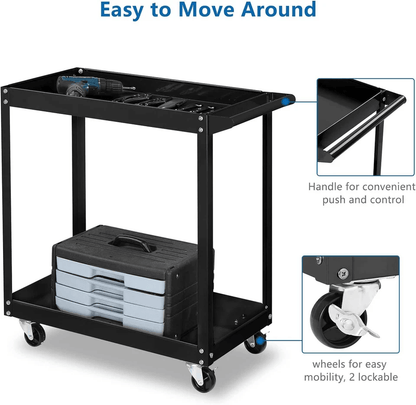 Heavy Duty 2 Tier Rolling Tool Cart Steel Utility Storage For Garage  Mechanics 3