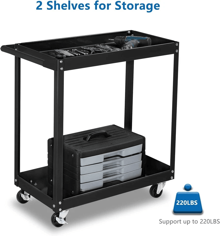 Heavy Duty 2 Tier Rolling Tool Cart Steel Utility Storage For Garage  Mechanics 2