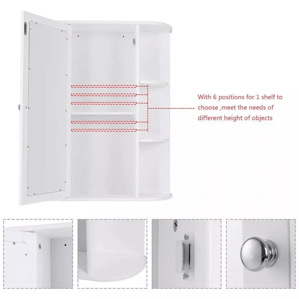 Home Bathroom Wall Mount Cabinet Storage Shelf Over Toilet With Mirror Door White MDF Medicine Cabi 5