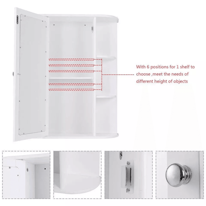Home Bathroom Wall Mount Cabinet Storage Shelf Over Toilet With Mirror Door White MDF Medicine Cabi 5