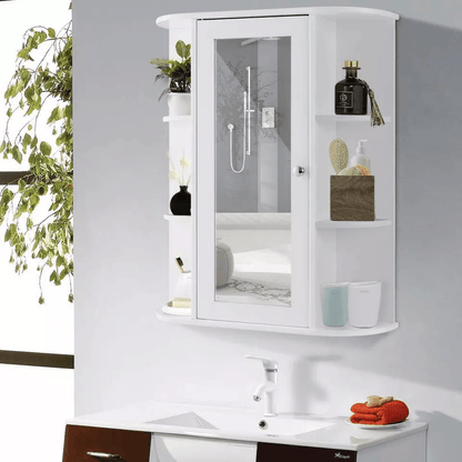 Home Bathroom Wall Mount Cabinet Storage Shelf Over Toilet With Mirror Door White MDF Medicine Cabi 1