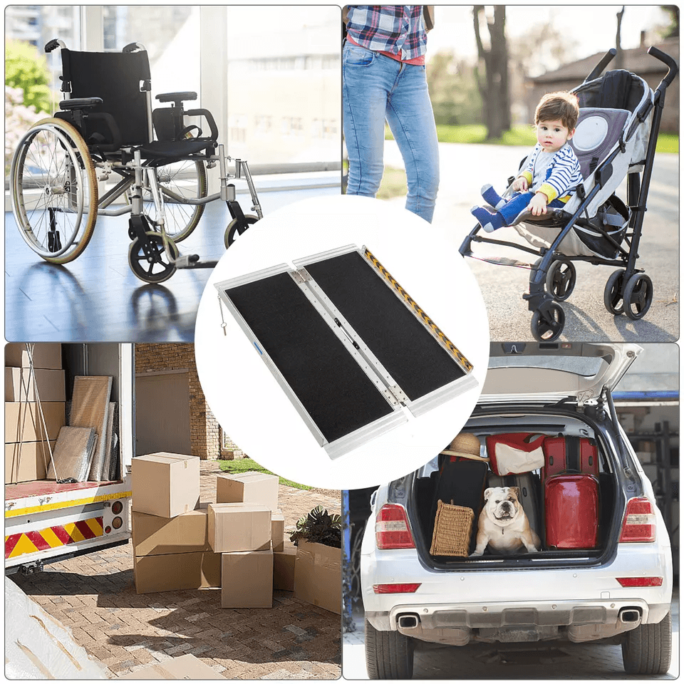 3 Foot Aluminum Folding Wheelchair Ramp  Portable NonSlip Mobility Scooter Access Ramp 600 Lbs Capa 1