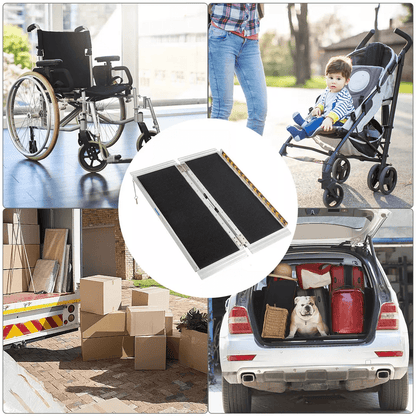 3 Foot Aluminum Folding Wheelchair Ramp  Portable NonSlip Mobility Scooter Access Ramp 600 Lbs Capa 1