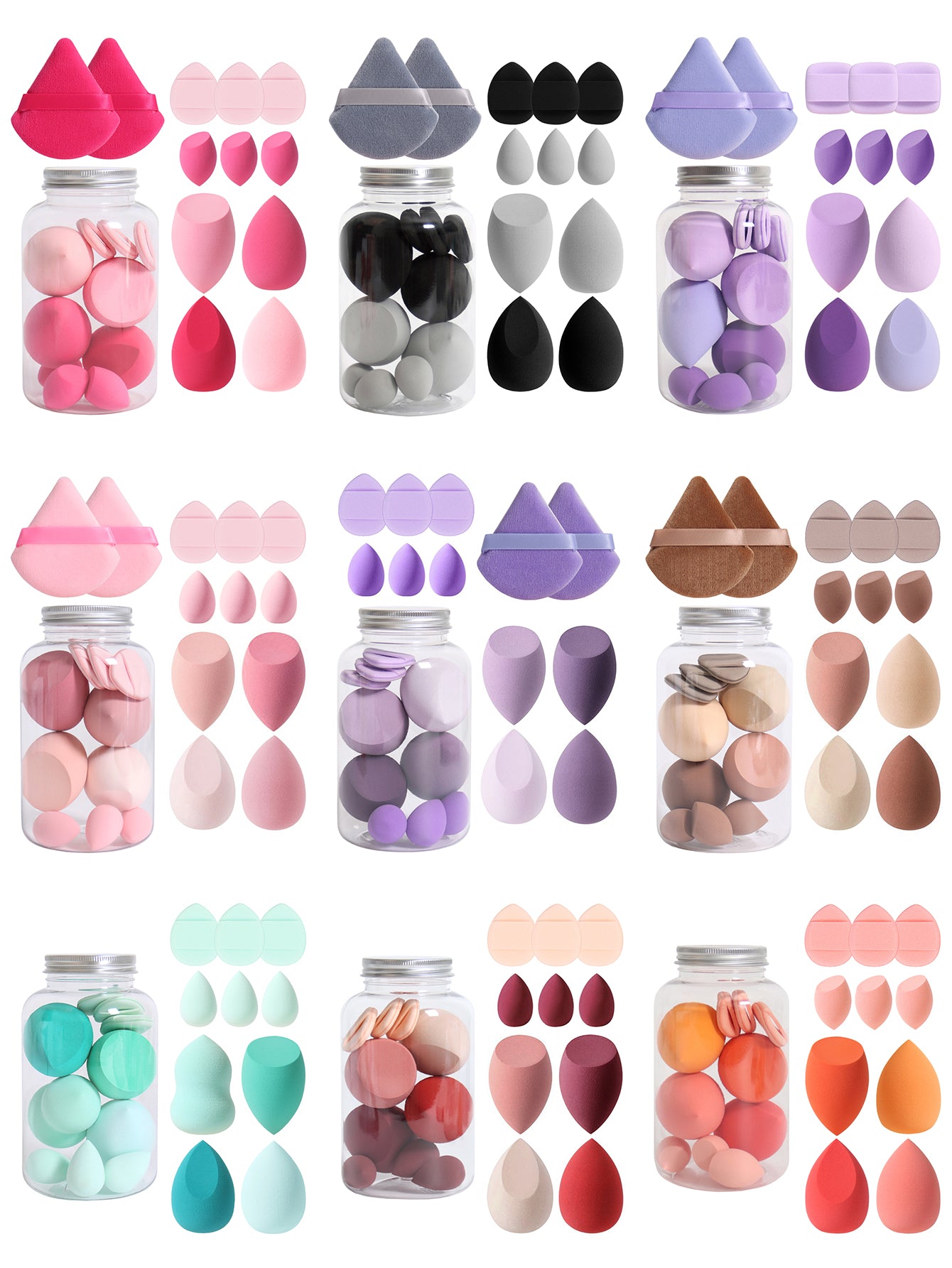 Makeup Sponge Set with Storage Jar, Latex-Free Finger Puff for Wet & Dry Foundation Application