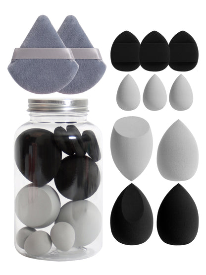 Makeup Sponge Set with Storage Jar, Latex-Free Finger Puff for Wet & Dry Foundation Application