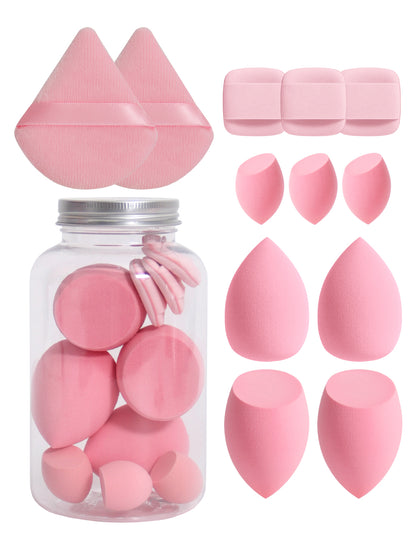 Makeup Sponge Set with Storage Jar, Latex-Free Finger Puff for Wet & Dry Foundation Application