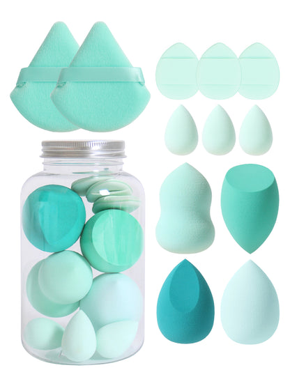 Makeup Sponge Set with Storage Jar, Latex-Free Finger Puff for Wet & Dry Foundation Application