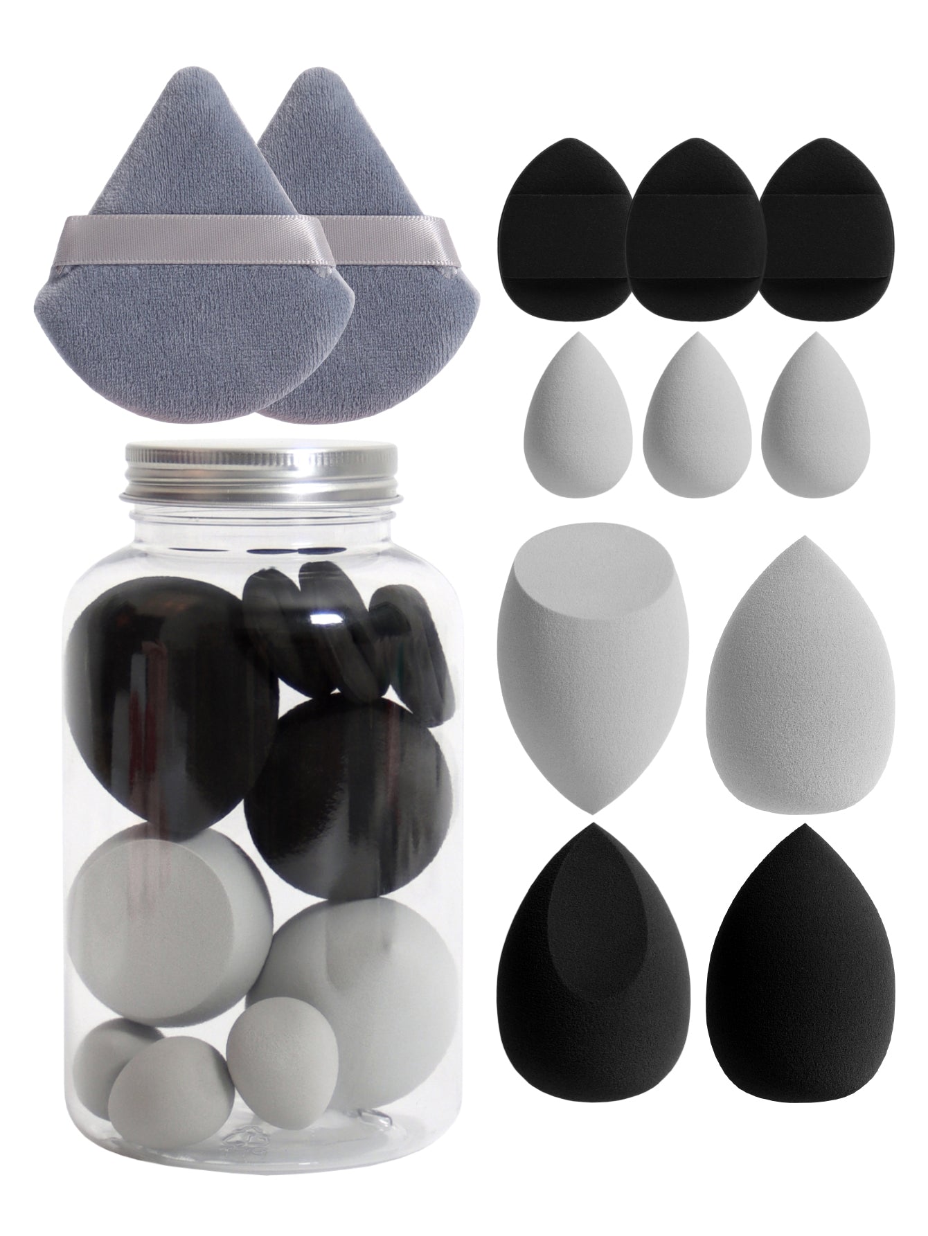 Makeup Sponge Set with Storage Jar, Latex-Free Finger Puff for Wet & Dry Foundation Application