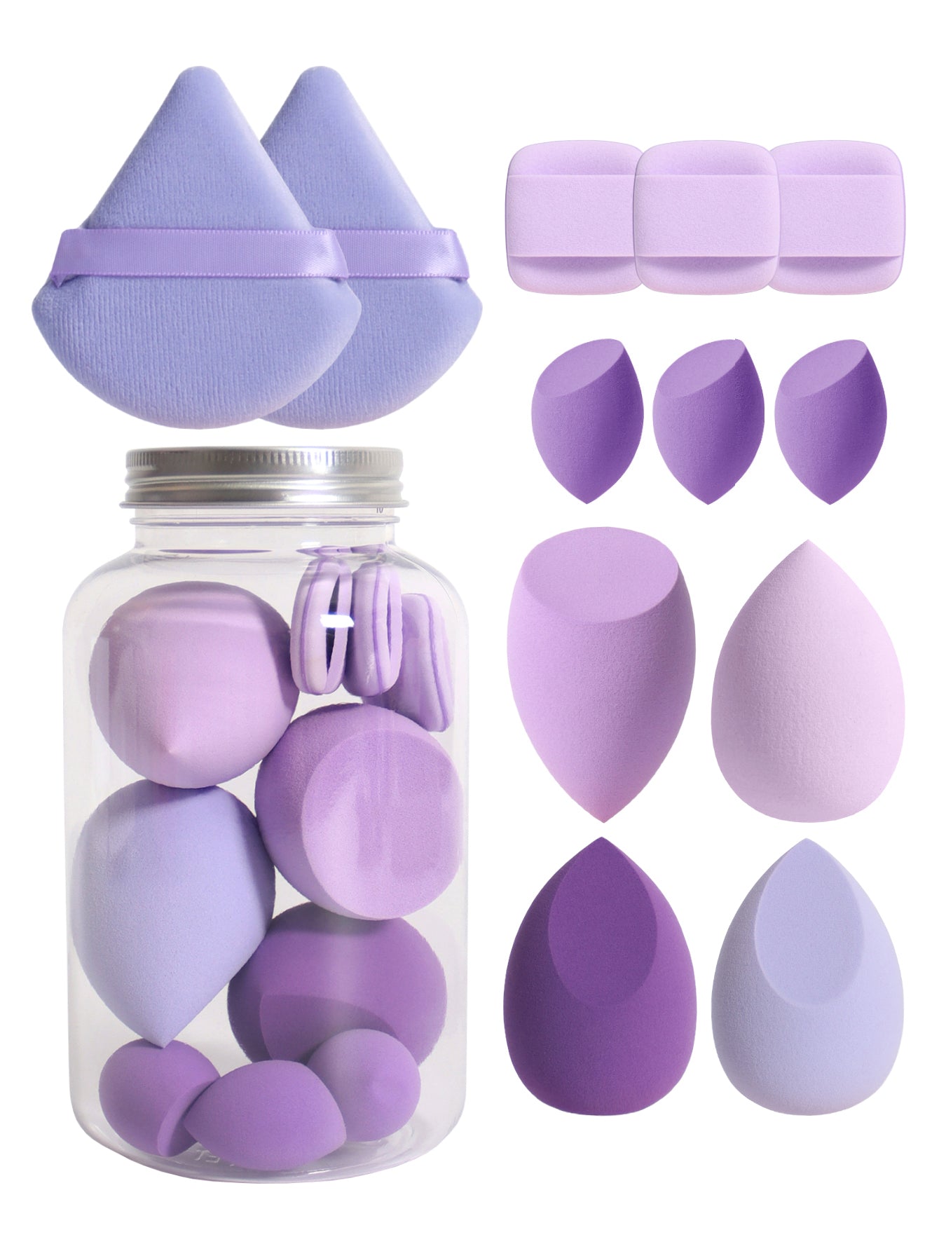 Makeup Sponge Set with Storage Jar, Latex-Free Finger Puff for Wet & Dry Foundation Application