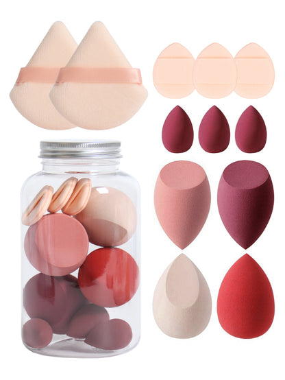 Makeup Sponge Set with Storage Jar, Latex-Free Finger Puff for Wet & Dry Foundation Application