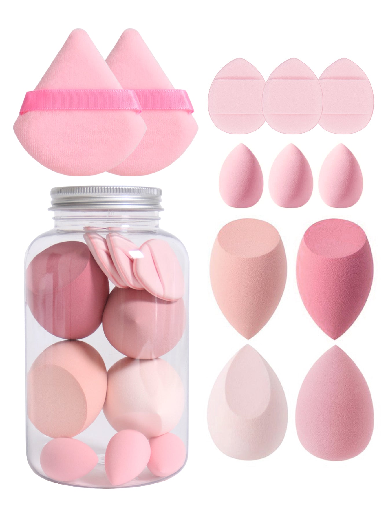 Makeup Sponge Set with Storage Jar, Latex-Free Finger Puff for Wet & Dry Foundation Application