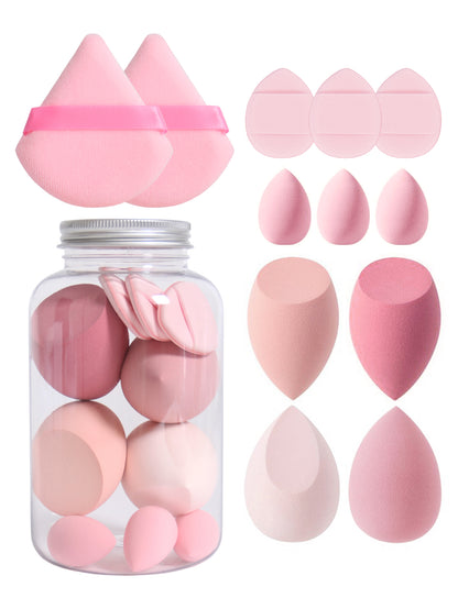 Makeup Sponge Set with Storage Jar, Latex-Free Finger Puff for Wet & Dry Foundation Application
