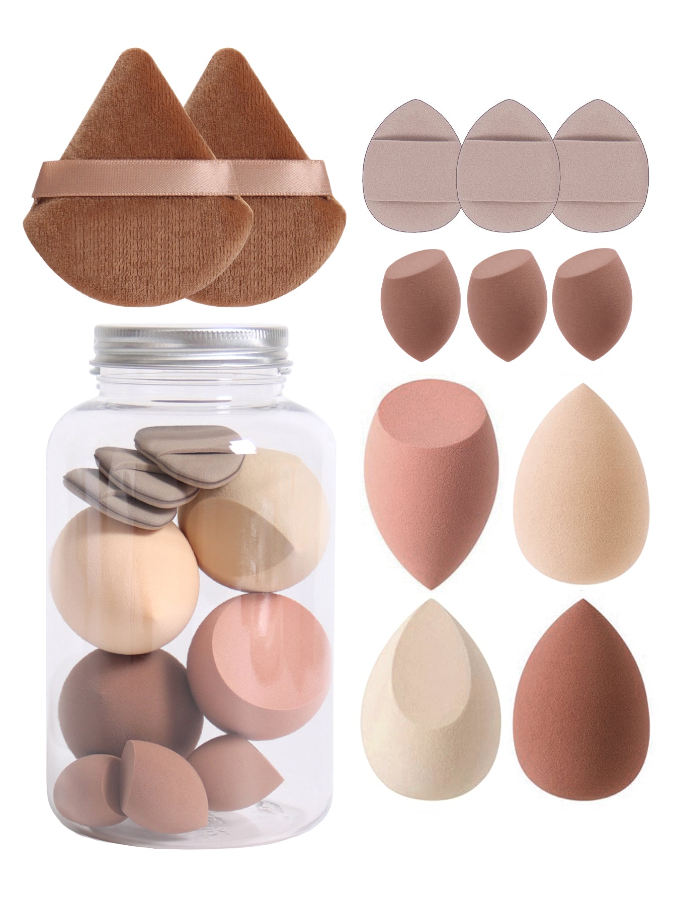 Makeup Sponge Set with Storage Jar, Latex-Free Finger Puff for Wet & Dry Foundation Application